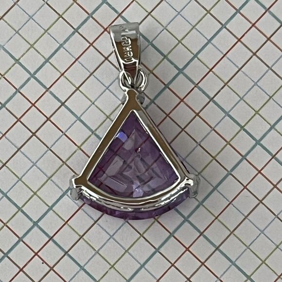 18KGP XP Simulated Amethyst CZ Trilliant Cut Pendant Faceted Sparkle 3/4" - Picture 5 of 5